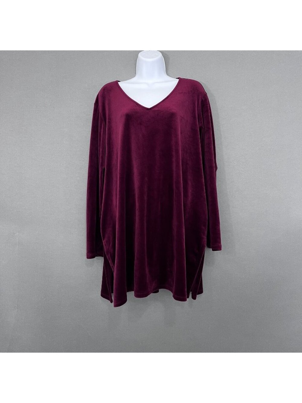 J.Jill Pure Red Velour Pullover V Neck Long Sleeve Tunic Top